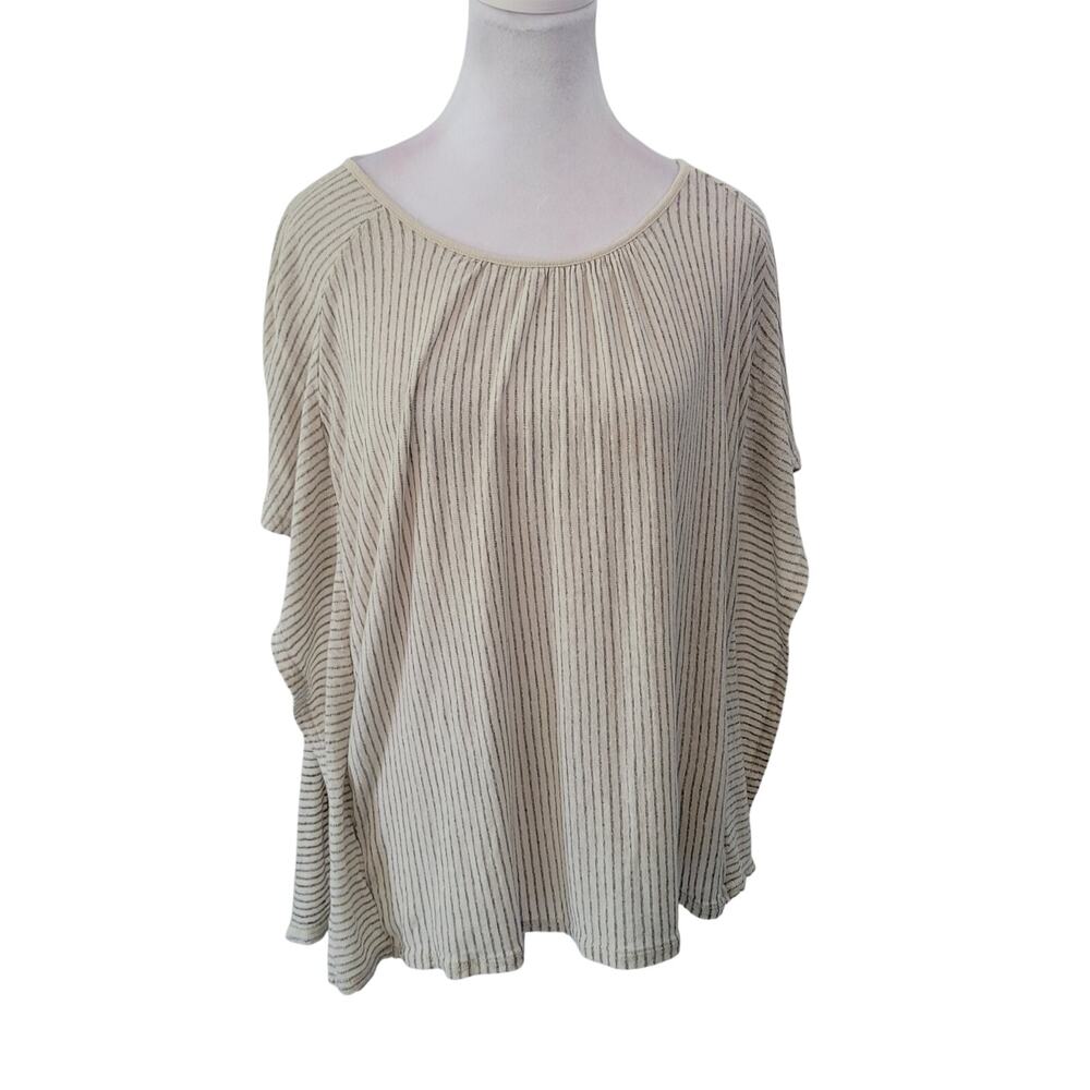 J.Jill Size L Pure Jill Linen Blend Off-White Grey Stripe Top Dolman Oversized